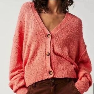 Free People Found My Friend Cardigan Boucle Textured Oversized Coral $78 MSRP XS